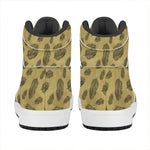Black And Gold Feather Pattern Print High Top Leather Sneakers