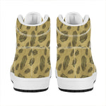 Black And Gold Feather Pattern Print High Top Leather Sneakers