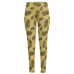 Black And Gold Feather Pattern Print High-Waisted Pocket Leggings