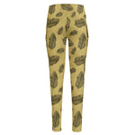 Black And Gold Feather Pattern Print High-Waisted Pocket Leggings