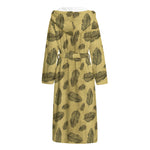 Black And Gold Feather Pattern Print Hooded Bathrobe