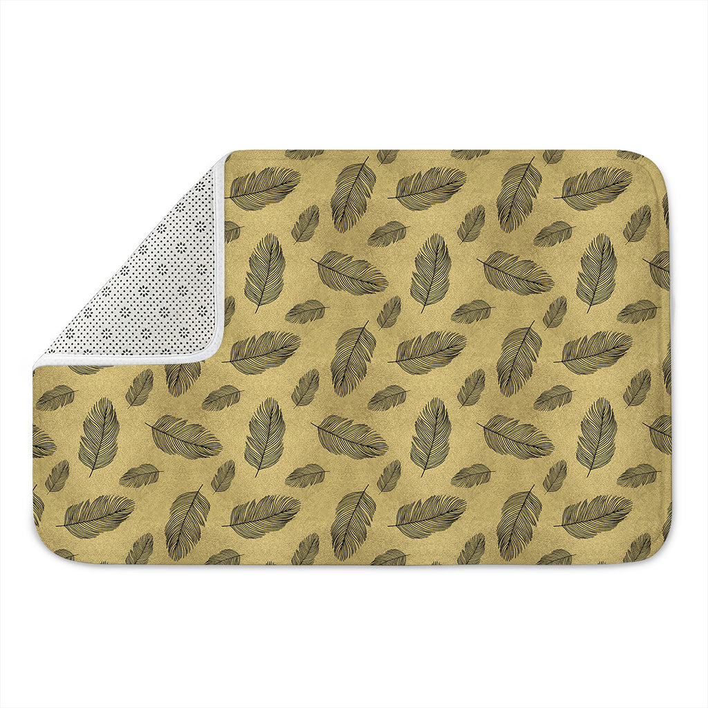 Black And Gold Feather Pattern Print Indoor Door Mat