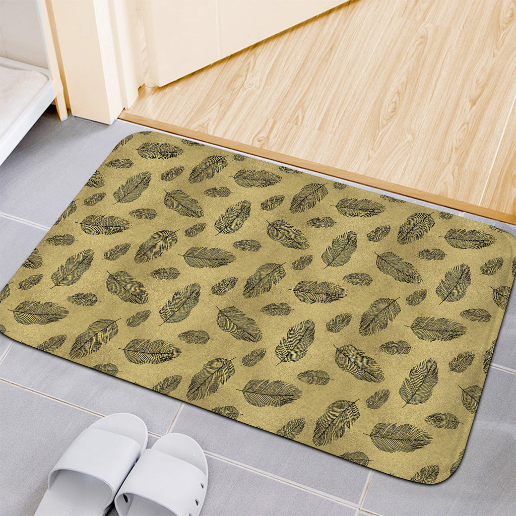 Black And Gold Feather Pattern Print Indoor Door Mat