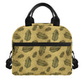 Black And Gold Feather Pattern Print Insulated Lunch Bag