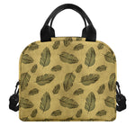 Black And Gold Feather Pattern Print Insulated Lunch Bag