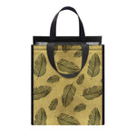 Black And Gold Feather Pattern Print Insulated Lunch Tote