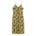 Black And Gold Feather Pattern Print Jersey Midi Cami Dress