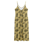 Black And Gold Feather Pattern Print Jersey Midi Cami Dress