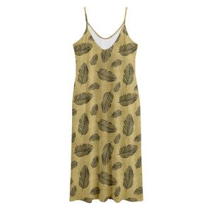 Black And Gold Feather Pattern Print Jersey Midi Cami Dress