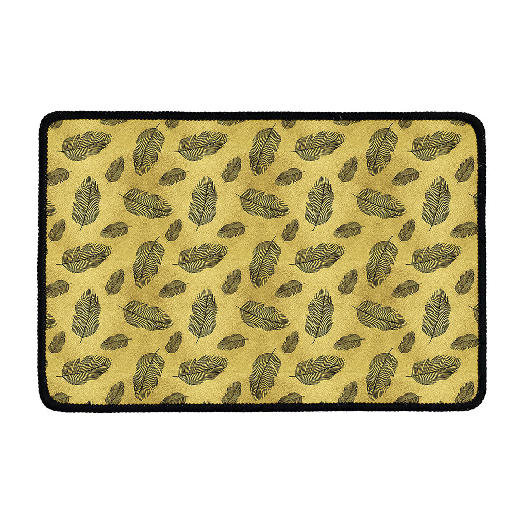 Black And Gold Feather Pattern Print Kitchen Mat