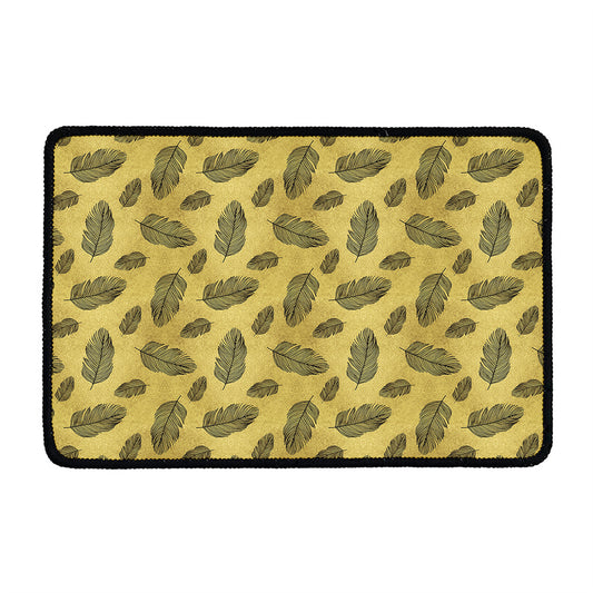 Black And Gold Feather Pattern Print Kitchen Mat