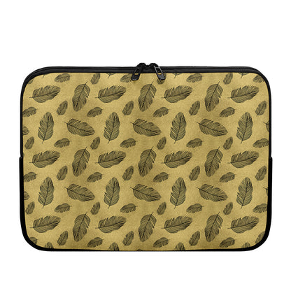 Black And Gold Feather Pattern Print Laptop Sleeve