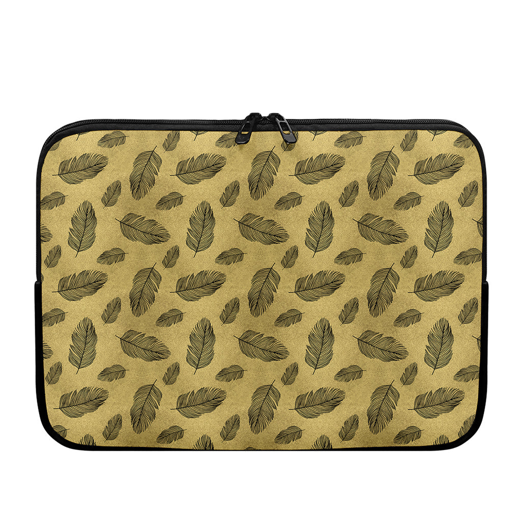 Black And Gold Feather Pattern Print Laptop Sleeve