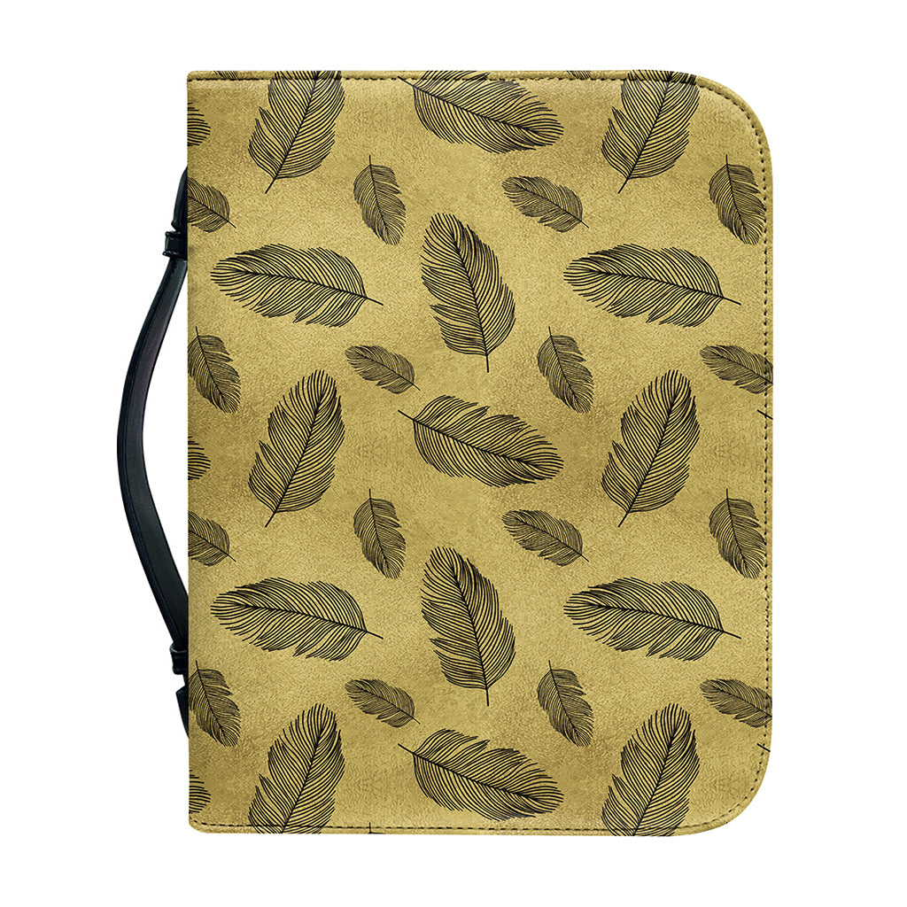 Black And Gold Feather Pattern Print Leather Bible Cover