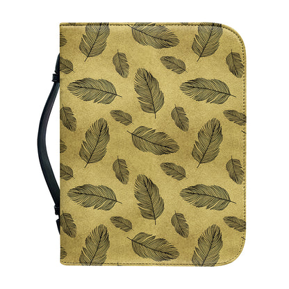 Black And Gold Feather Pattern Print Leather Bible Cover
