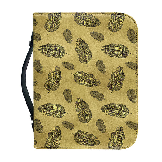 Black And Gold Feather Pattern Print Leather Bible Cover