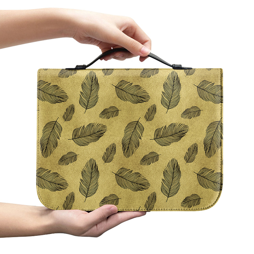 Black And Gold Feather Pattern Print Leather Bible Cover