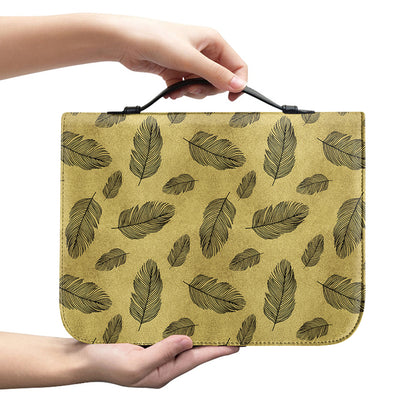 Black And Gold Feather Pattern Print Leather Bible Cover