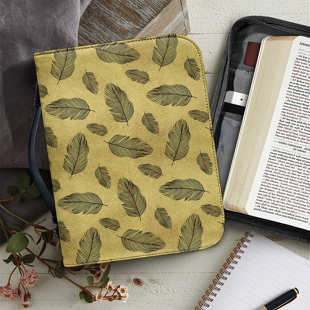 Black And Gold Feather Pattern Print Leather Bible Cover