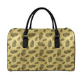 Black And Gold Feather Pattern Print Leather Duffel Bag