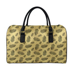 Black And Gold Feather Pattern Print Leather Duffle Bag