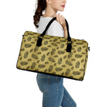 Black And Gold Feather Pattern Print Leather Duffle Bag