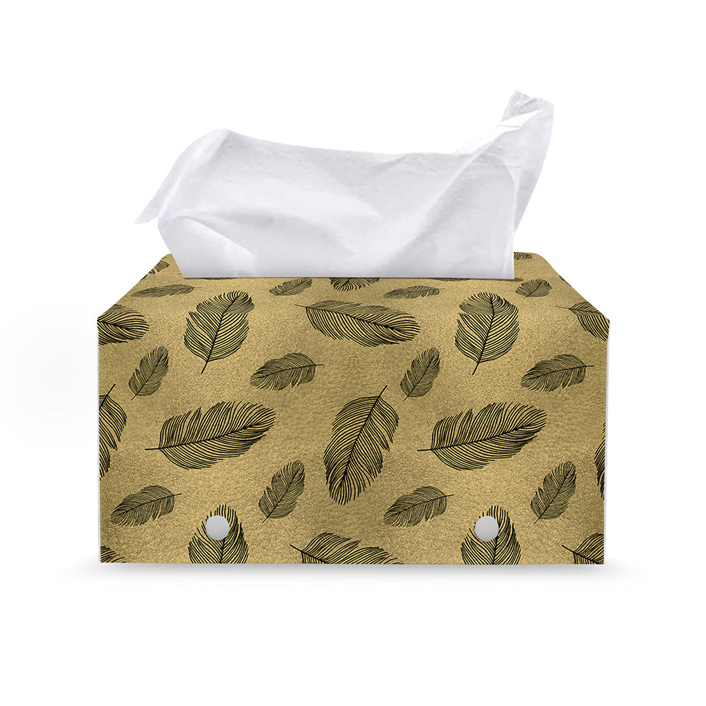 Black And Gold Feather Pattern Print Leather Tissue Box Cover
