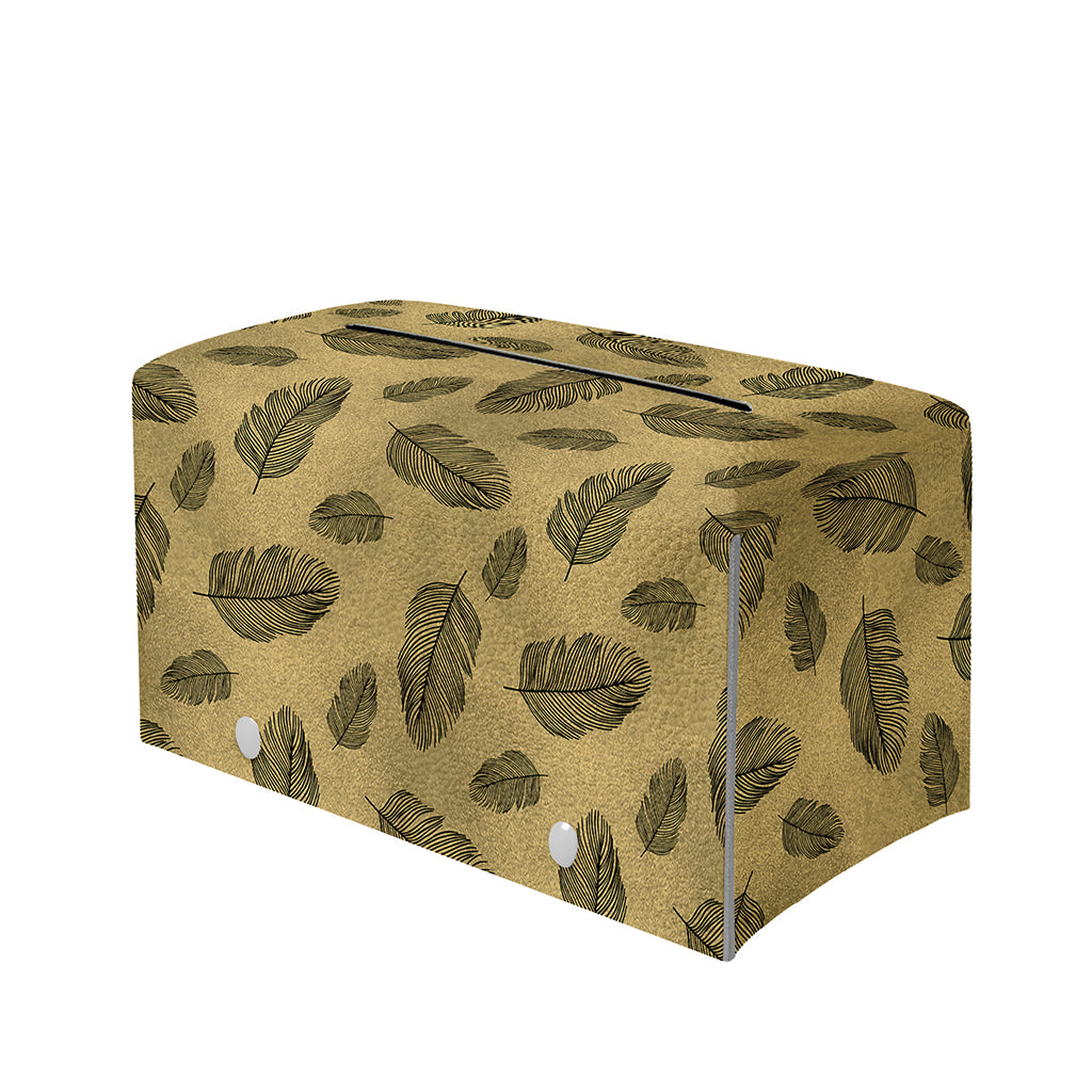 Black And Gold Feather Pattern Print Leather Tissue Box Cover