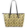 Black And Gold Feather Pattern Print Leather Tote Bag
