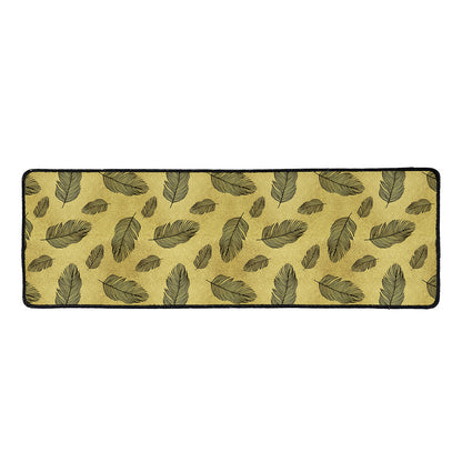 Black And Gold Feather Pattern Print Long Kitchen Mat