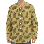 Black And Gold Feather Pattern Print Long Sleeve Baseball Jersey