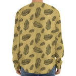 Black And Gold Feather Pattern Print Long Sleeve Baseball Jersey