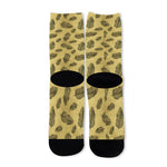 Black And Gold Feather Pattern Print Long Socks