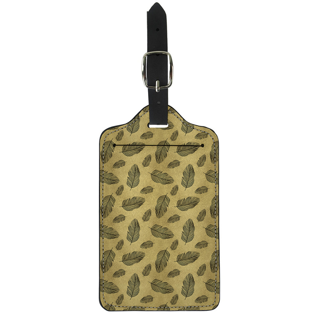 Black And Gold Feather Pattern Print Luggage Tag