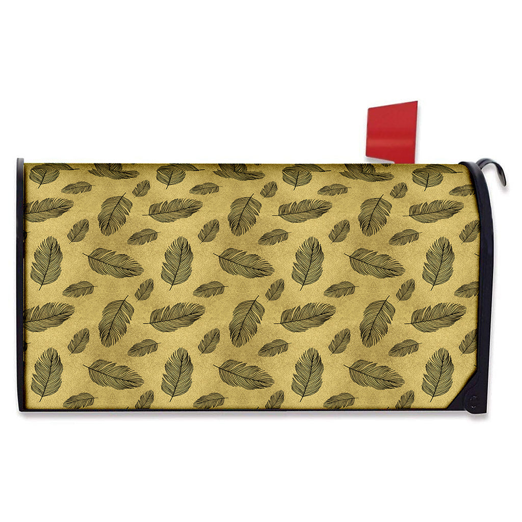 Black And Gold Feather Pattern Print Mailbox Cover