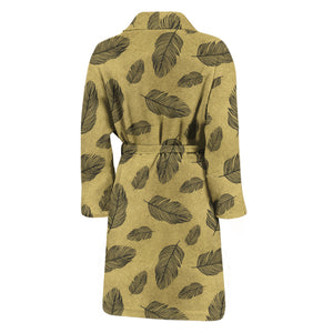 Black And Gold Feather Pattern Print Men's Bathrobe