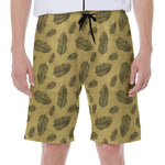 Black And Gold Feather Pattern Print Men's Beach Shorts