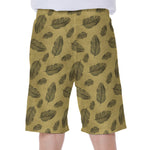 Black And Gold Feather Pattern Print Men's Beach Shorts