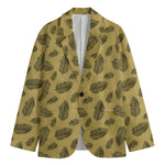 Black And Gold Feather Pattern Print Men's Blazer