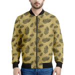 Black And Gold Feather Pattern Print Men's Bomber Jacket