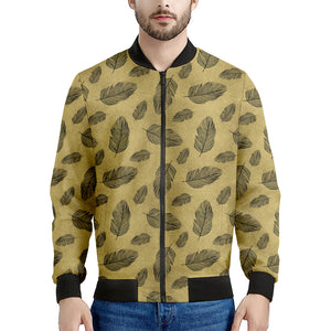 Black And Gold Feather Pattern Print Men's Bomber Jacket