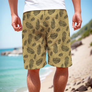 Black And Gold Feather Pattern Print Men's Cargo Shorts