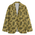 Black And Gold Feather Pattern Print Men's Cotton Blazer