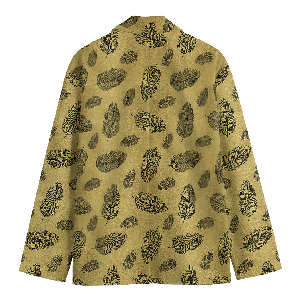 Black And Gold Feather Pattern Print Men's Cotton Blazer