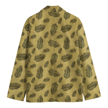 Black And Gold Feather Pattern Print Men's Cotton Blazer