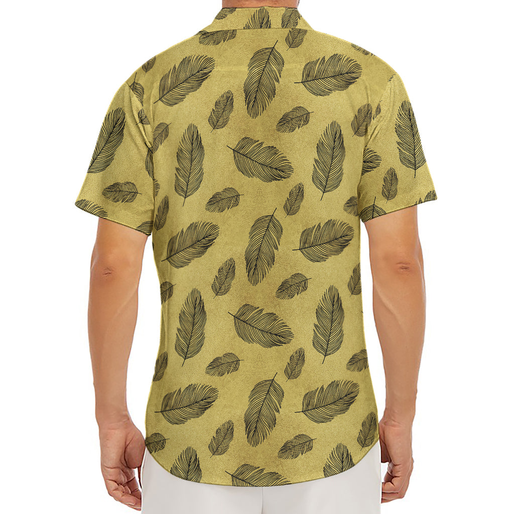 Black And Gold Feather Pattern Print Men's Deep V-Neck Shirt