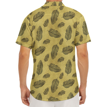 Black And Gold Feather Pattern Print Men's Deep V-Neck Shirt
