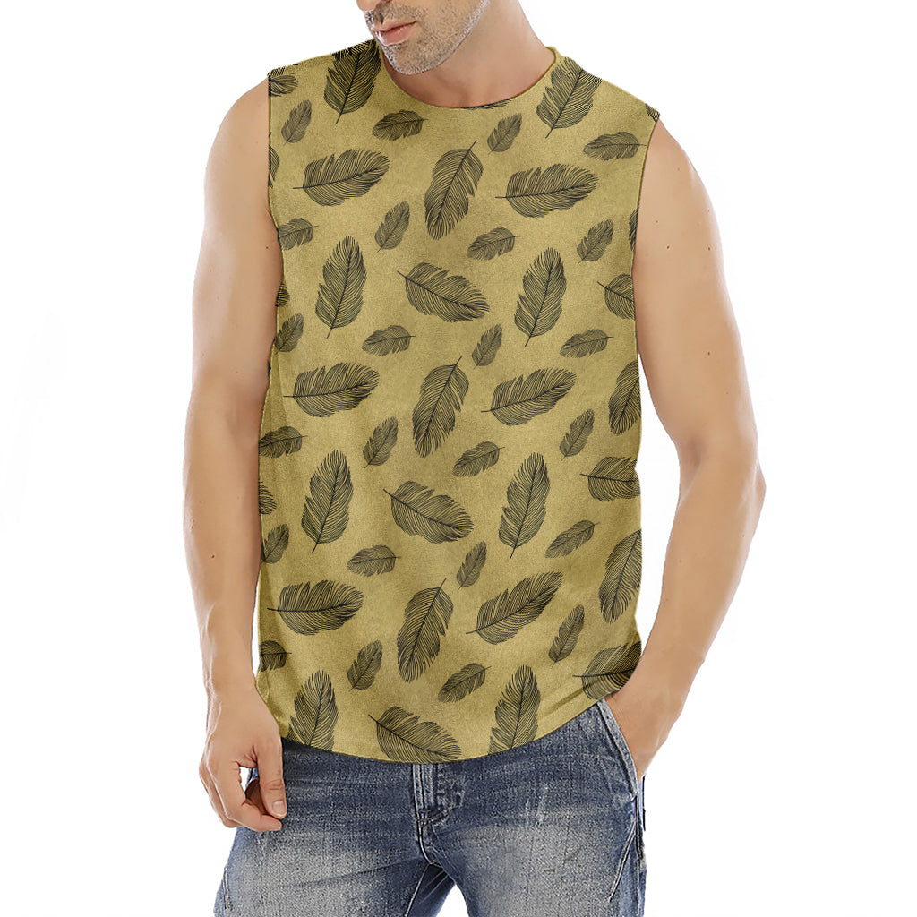 Black And Gold Feather Pattern Print Men's Fitness Tank Top