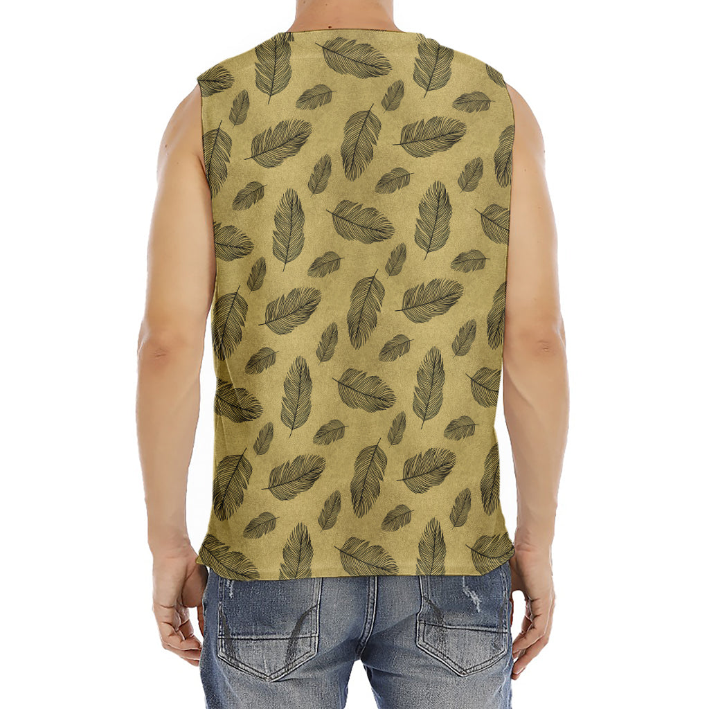 Black And Gold Feather Pattern Print Men's Fitness Tank Top