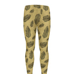 Black And Gold Feather Pattern Print Men's leggings